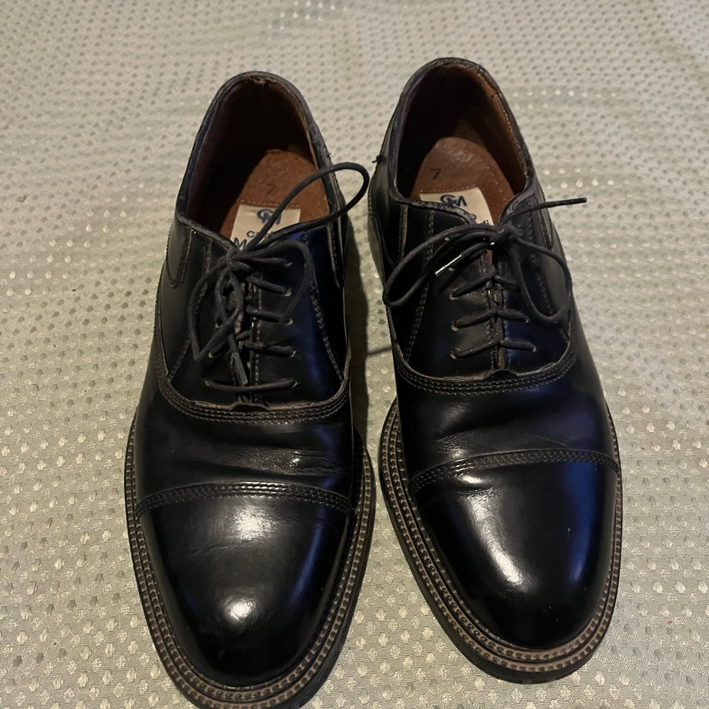 Carlo Morandi Black Leather Oxford‎ Dress Shoes Size 7 Made In Italy - Picture 2 of 6